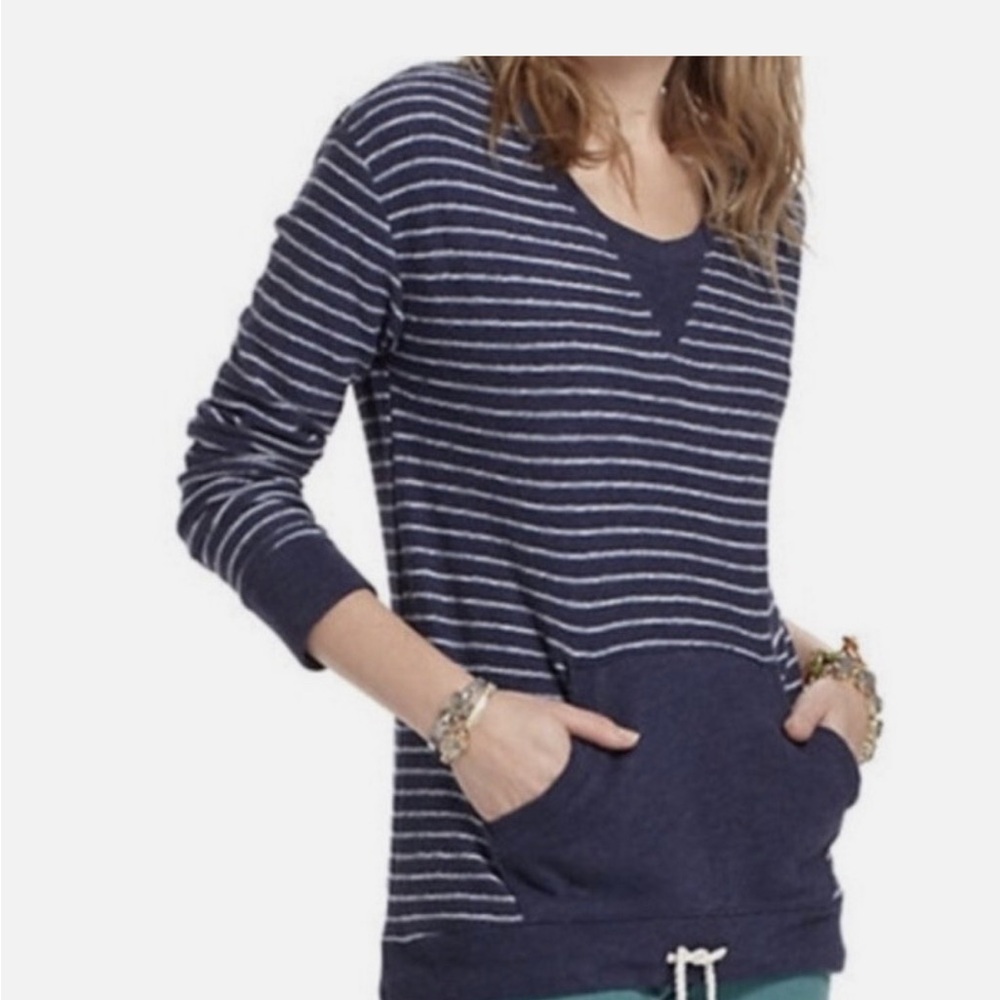 Saturday Sunday Anthropologie Women's Navy Striped Crew Neck Sweatshirt medium